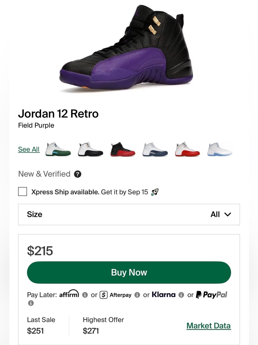Jordan 12 Retro Kids Sneakers in Field Purple and Black